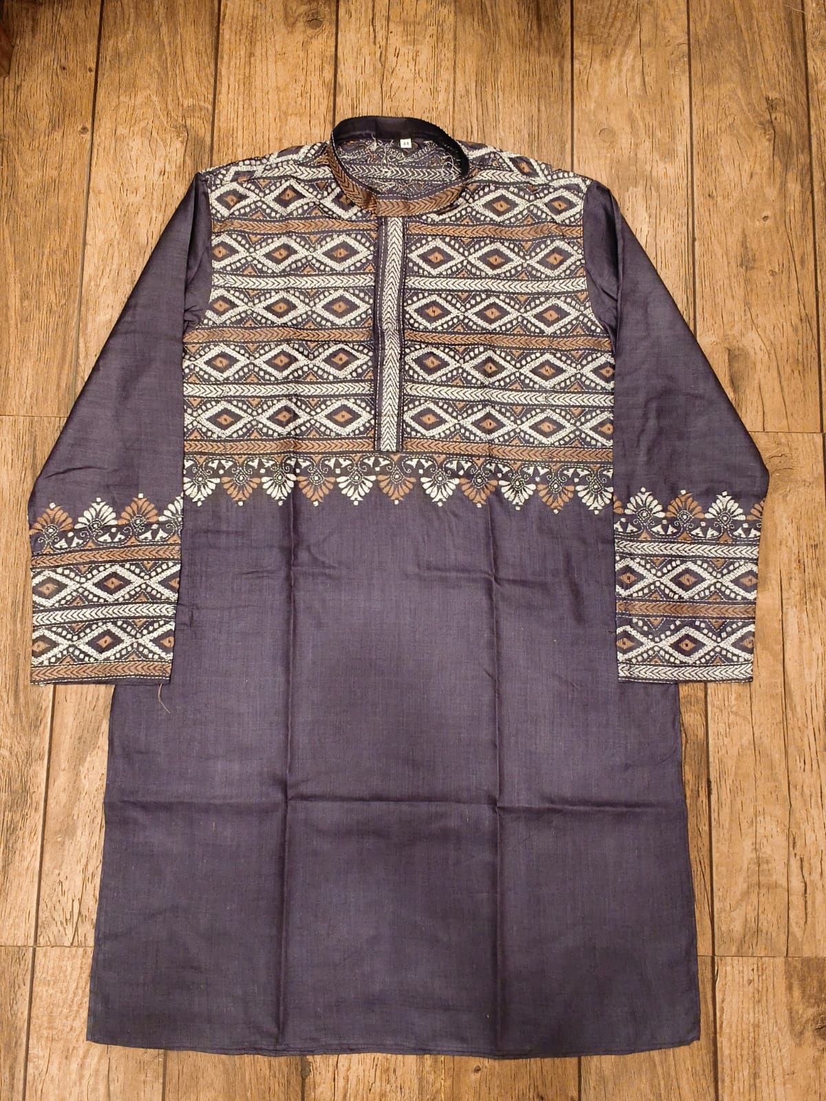 Light Wine Pure Tussar with Kantha Work (Hand Embroidery) Panjabi KP26383