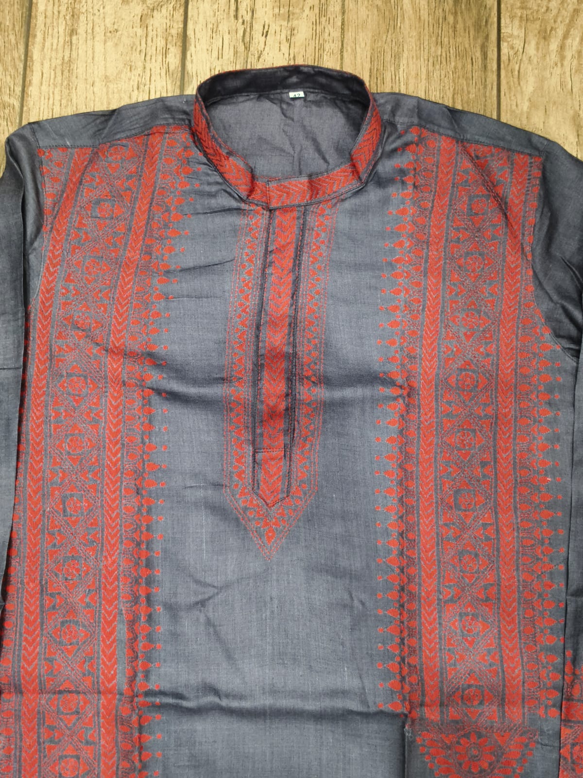Still Gray Pure Tussar with Kantha Work (Hand Embroidery) Panjabi KP26384