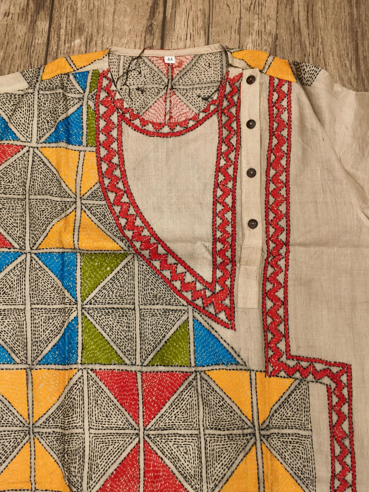 Beige Pure Tussar with Kantha Work (Hand Embroidery) Panjabi KP26385