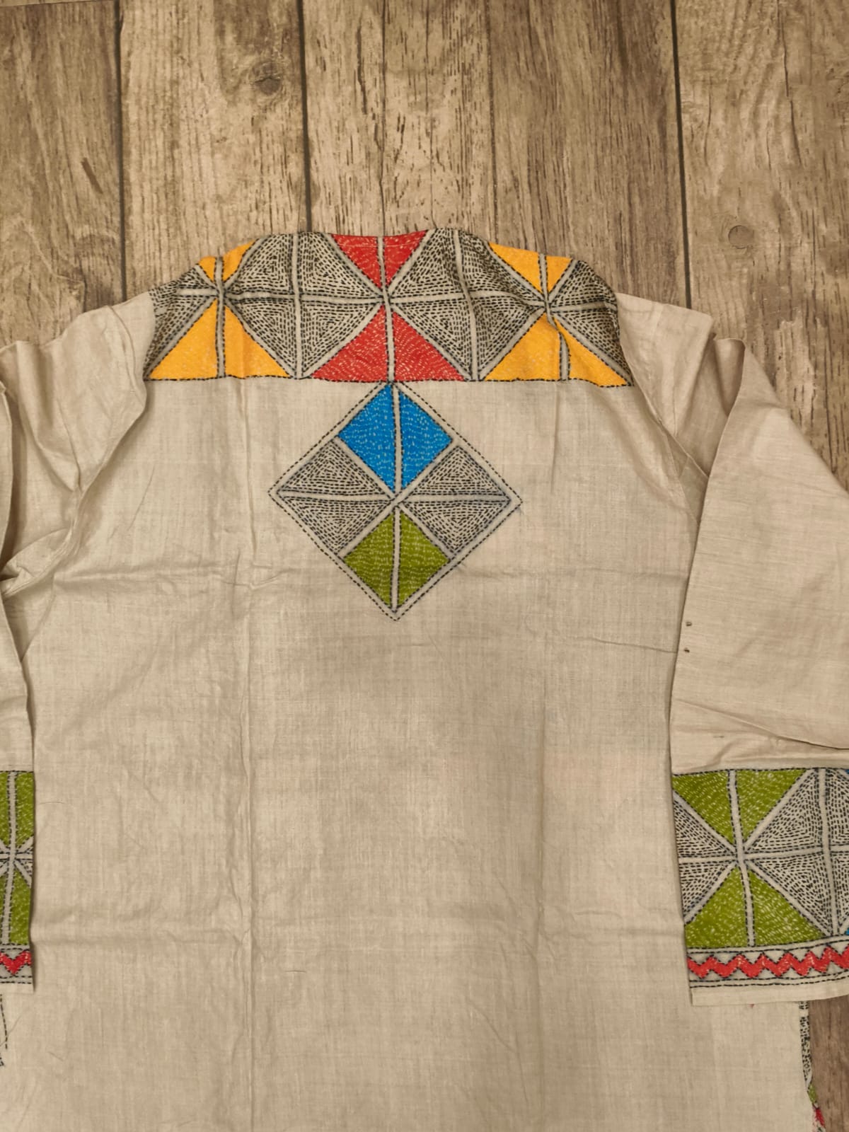Beige Pure Tussar with Kantha Work (Hand Embroidery) Panjabi KP26385
