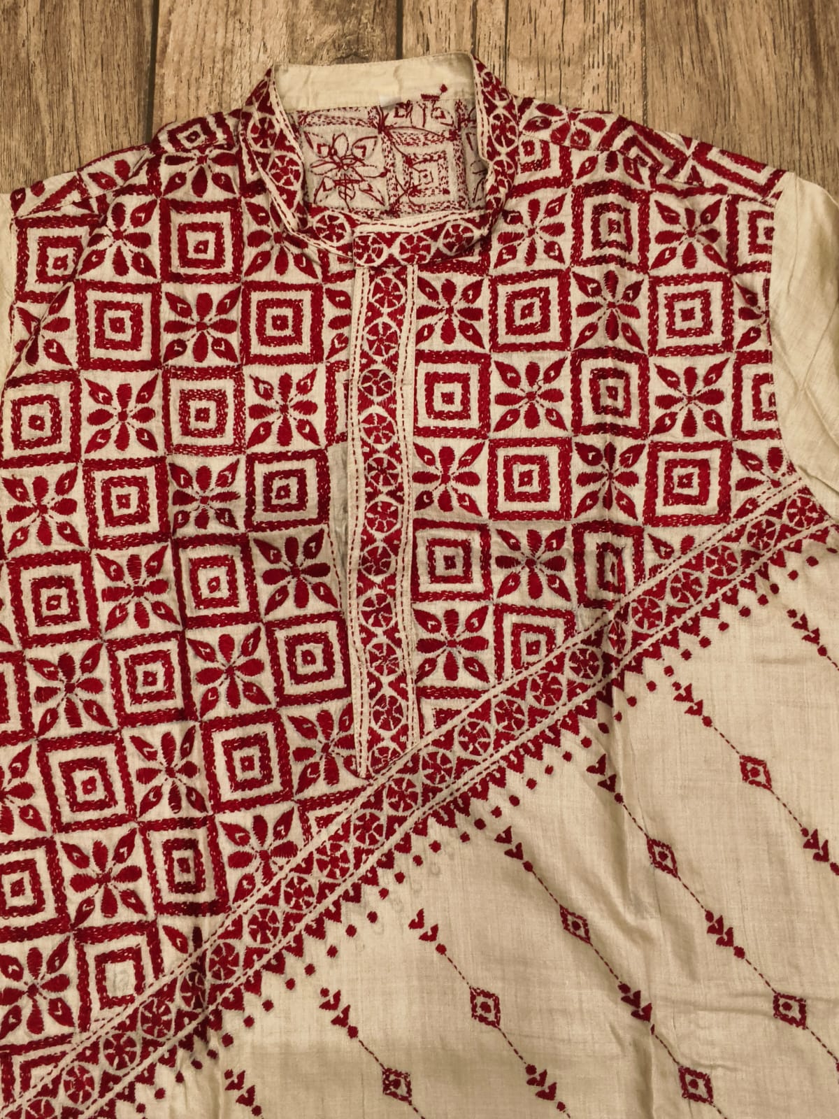 Beige Pure Tussar with Kantha Work (Hand Embroidery) Panjabi KP26388