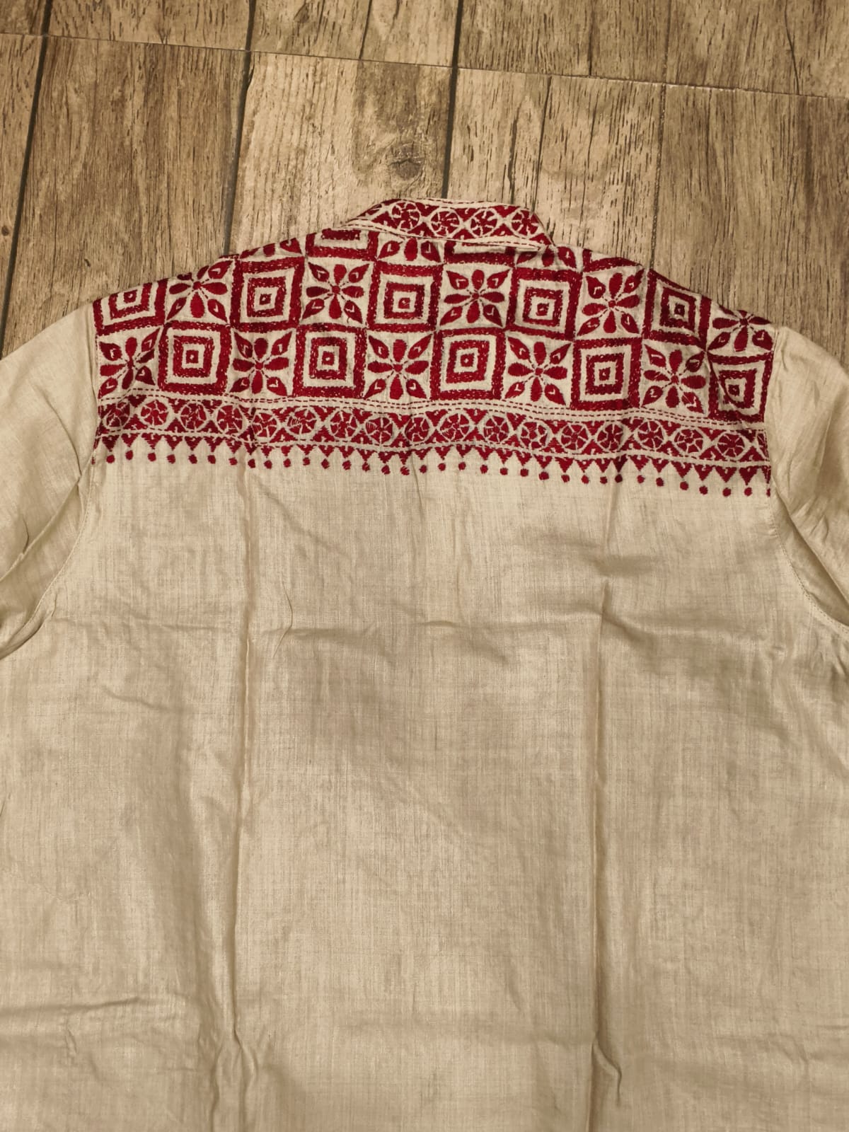 Beige Pure Tussar with Kantha Work (Hand Embroidery) Panjabi KP26388