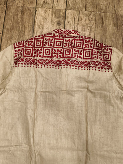 Beige Pure Tussar with Kantha Work (Hand Embroidery) Panjabi KP26388
