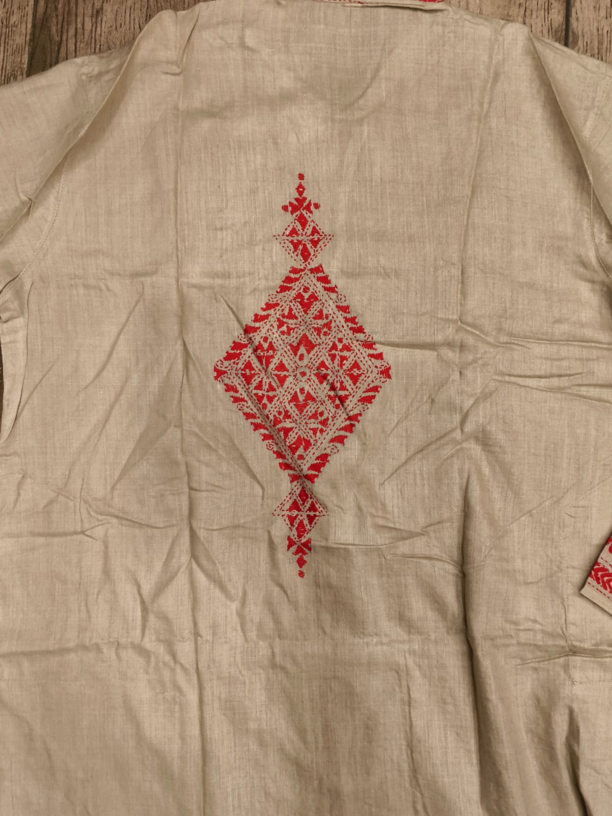 Beige Pure Tussar with Kantha Work (Hand Embroidery) Panjabi KP26389