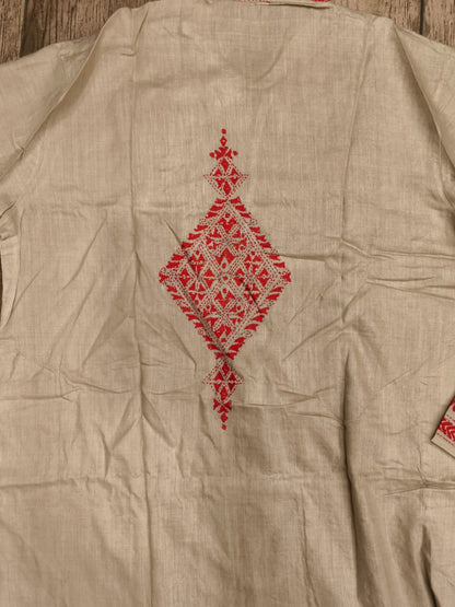Beige Pure Tussar with Kantha Work (Hand Embroidery) Panjabi KP26389