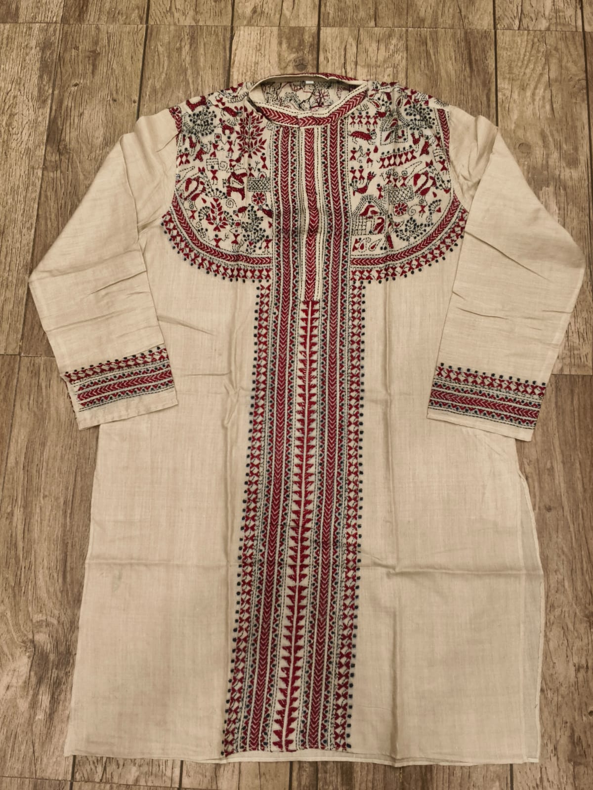 Beige Pure Tussar with Kantha Work (Hand Embroidery) Panjabi KP26390