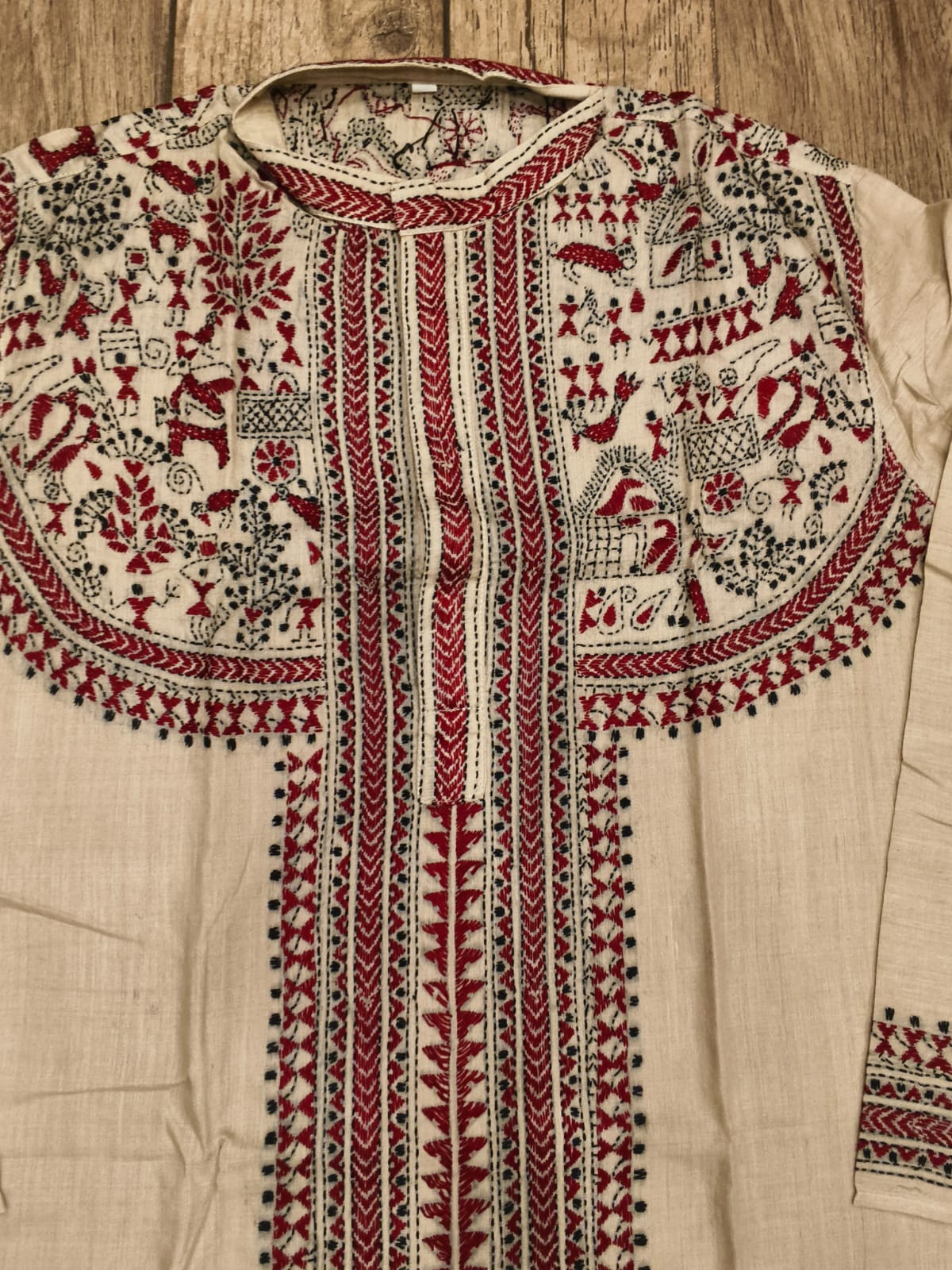 Beige Pure Tussar with Kantha Work (Hand Embroidery) Panjabi KP26390