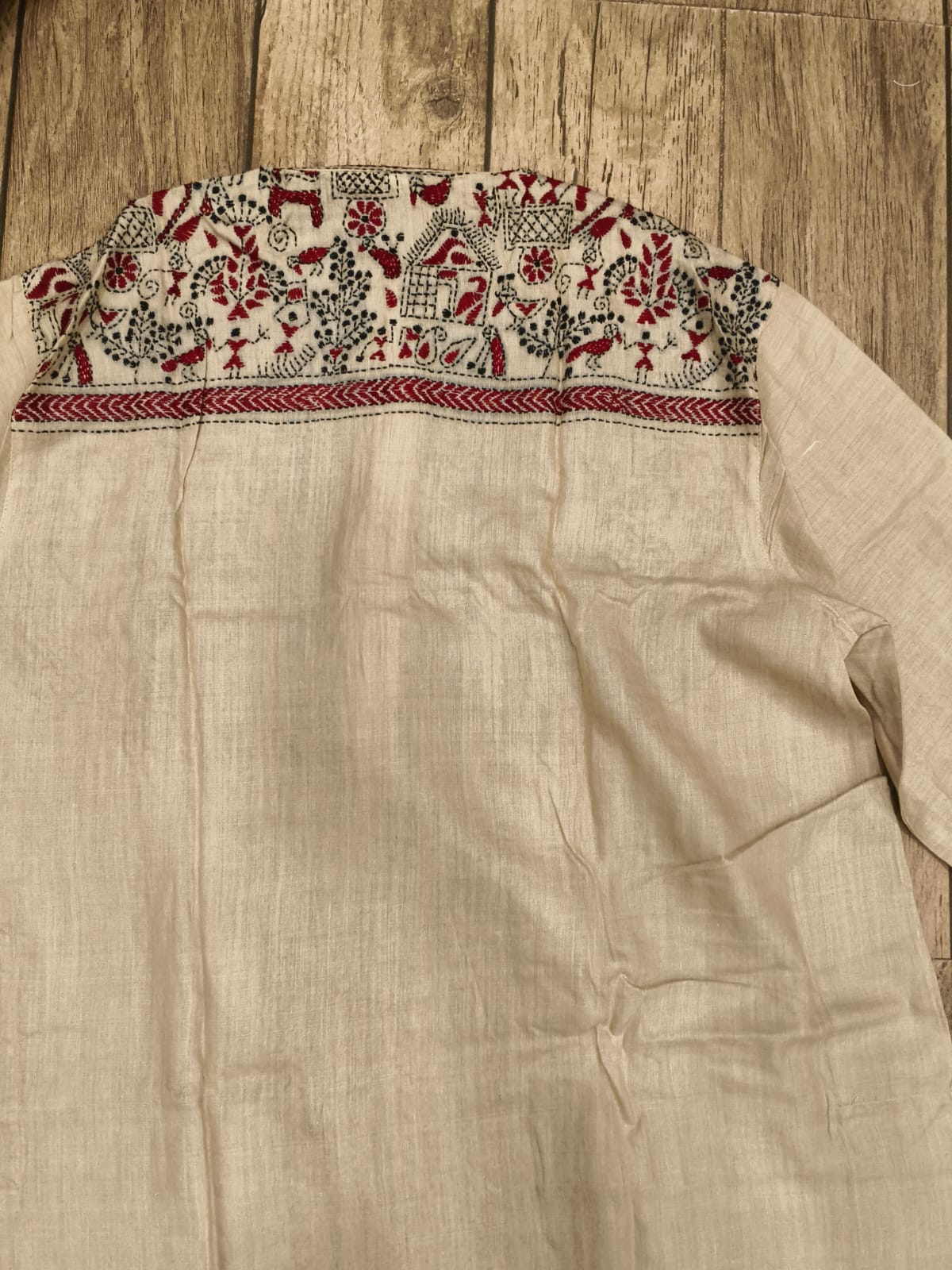 Beige Pure Tussar with Kantha Work (Hand Embroidery) Panjabi KP26390