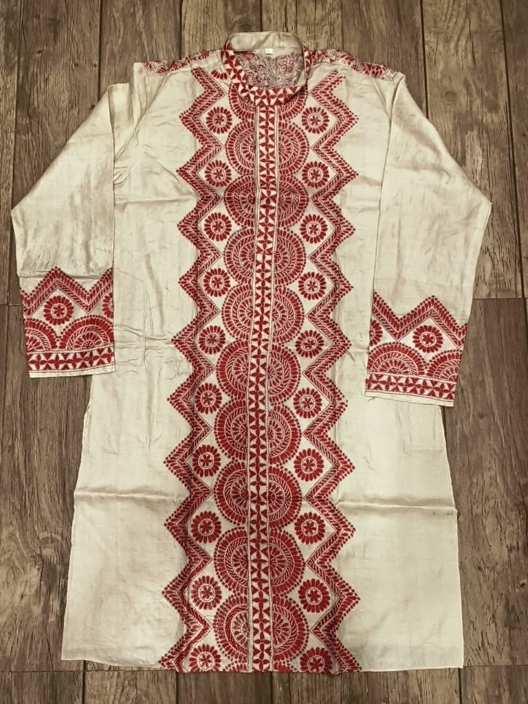 Beige Pure Tussar with Kantha Work (Hand Embroidery) Panjabi KP26391