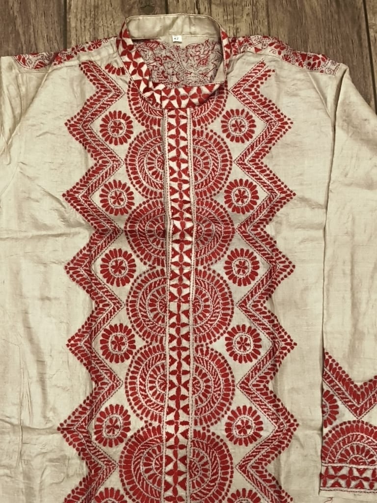 Beige Pure Tussar with Kantha Work (Hand Embroidery) Panjabi KP26391