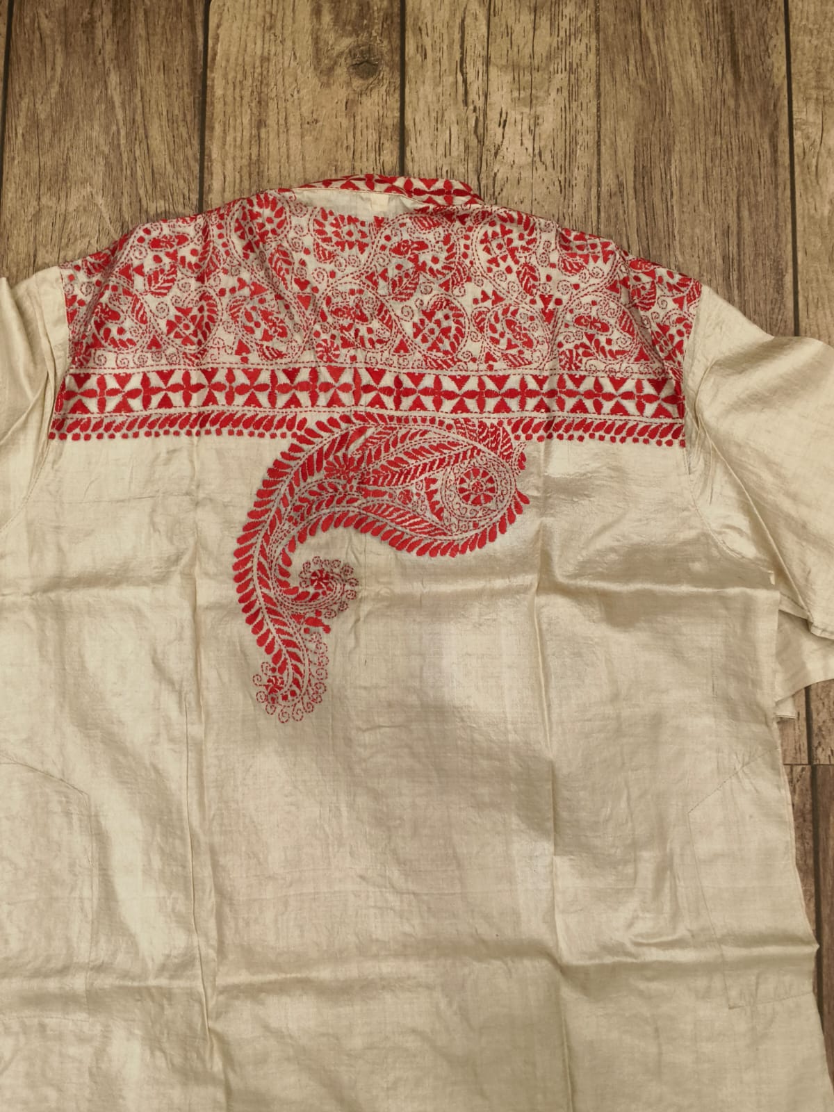 Beige Pure Tussar with Kantha Work (Hand Embroidery) Panjabi KP26391