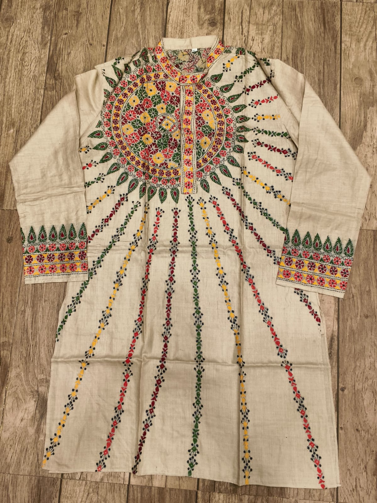 Beige Pure Tussar with Kantha Work (Hand Embroidery) Panjabi KP26392