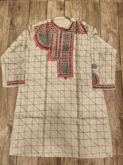 Beige Pure Tussar with Kantha Work (Hand Embroidery) Panjabi KP26393