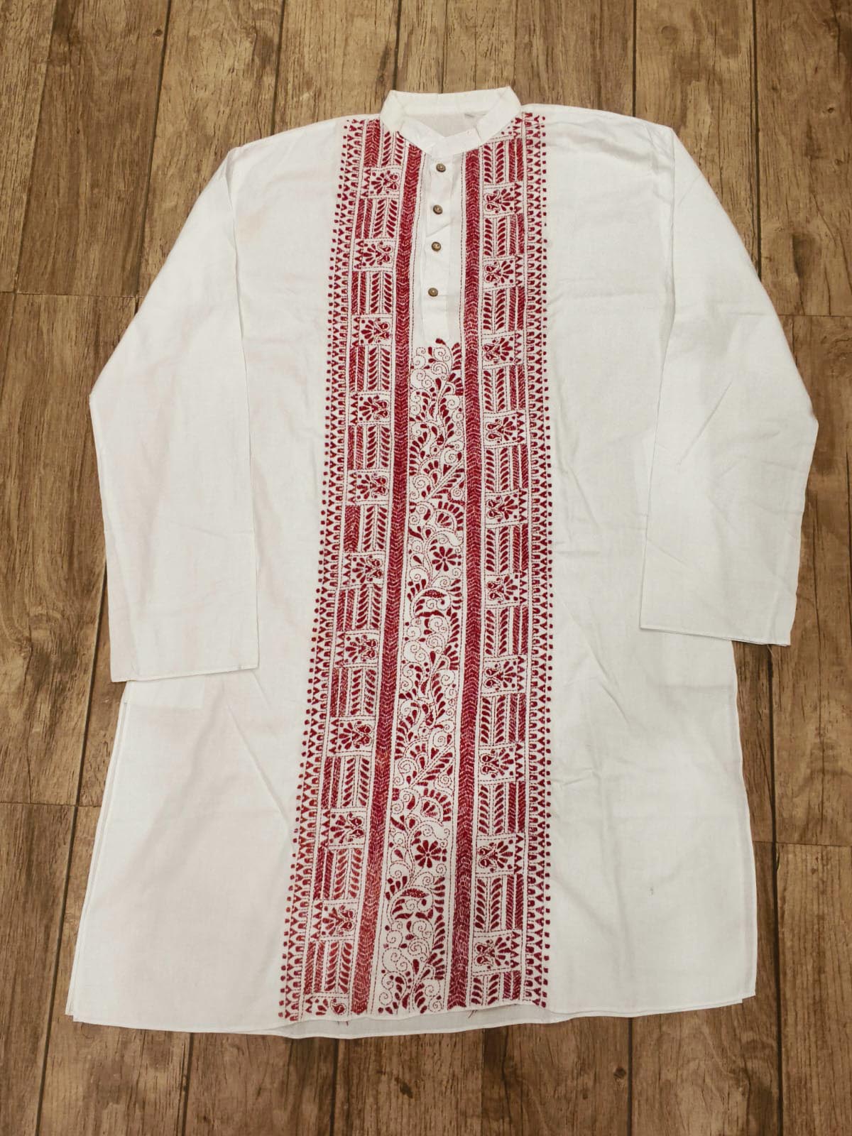 White Cotton Kantha Stitch (Hand Embroidery) Panjabi KP26395