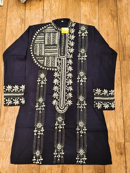Black Cotton Kantha Stitch (Hand Embroidery) Panjabi KP26396