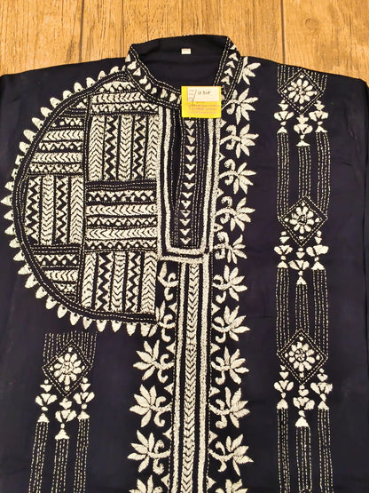Black Cotton Kantha Stitch (Hand Embroidery) Panjabi KP26396