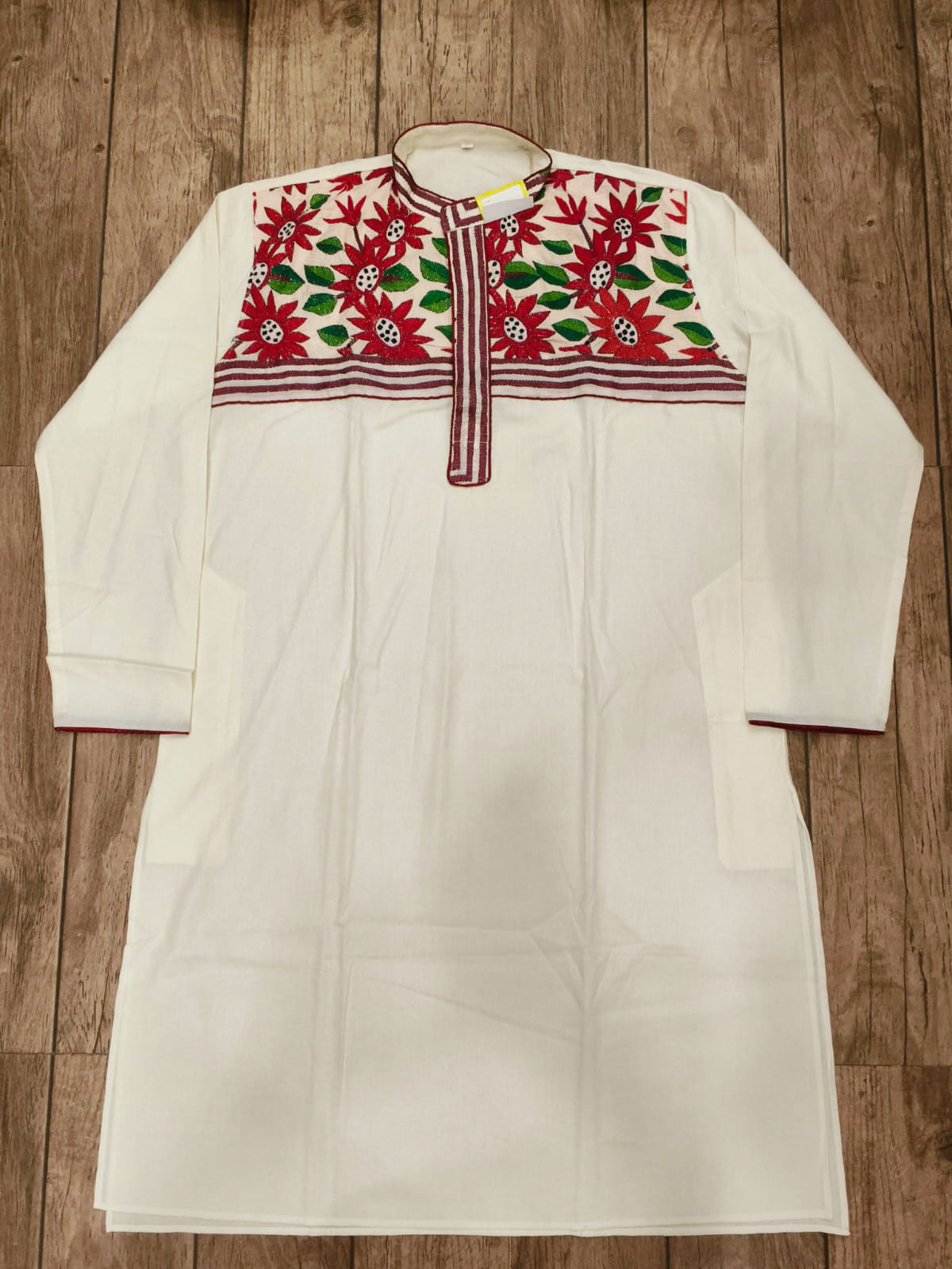 White Cotton Kantha Stitch (Hand Embroidery) Panjabi KP26397