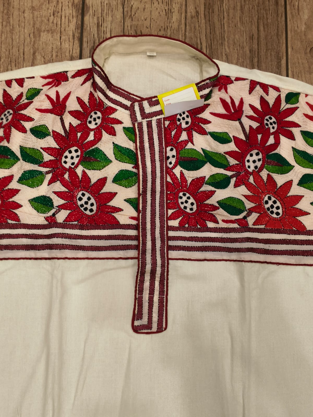 White Cotton Kantha Stitch (Hand Embroidery) Panjabi KP26397