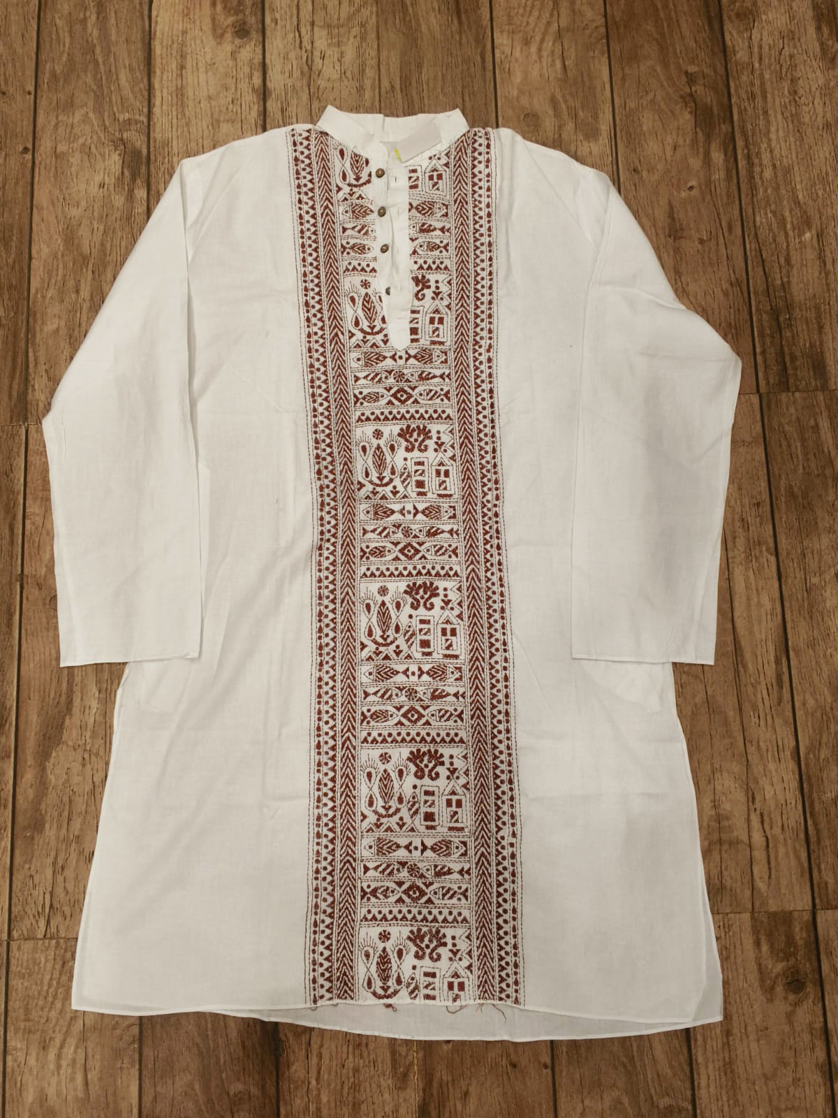 White Cotton Kantha Stitch (Hand Embroidery) Panjabi KP26398