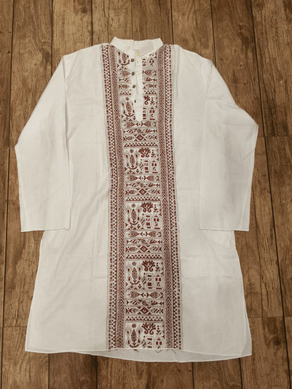 White Cotton Kantha Stitch (Hand Embroidery) Panjabi KP26398