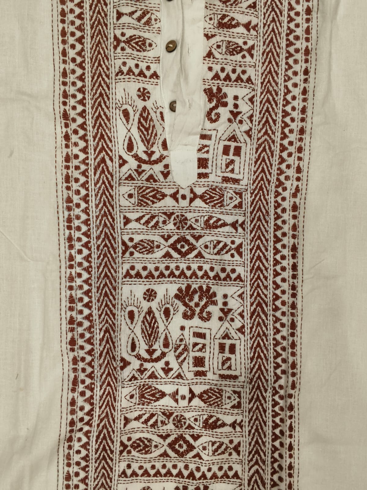 White Cotton Kantha Stitch (Hand Embroidery) Panjabi KP26398