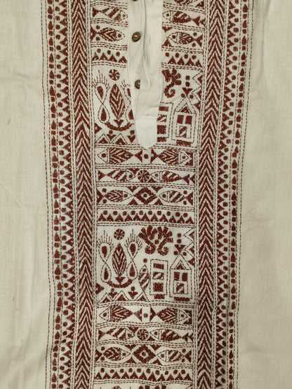 White Cotton Kantha Stitch (Hand Embroidery) Panjabi KP26398