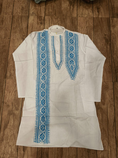 White Cotton Kantha Stitch (Hand Embroidery) Panjabi KP26399