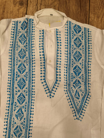 White Cotton Kantha Stitch (Hand Embroidery) Panjabi KP26399