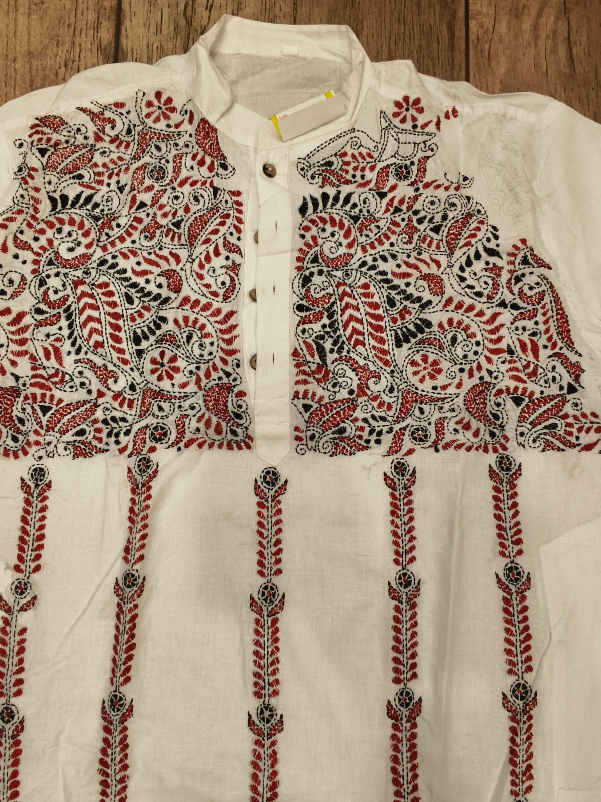 White Cotton Kantha Stitch (Hand Embroidery) Panjabi KP26400
