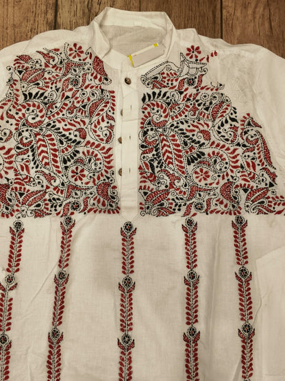 White Cotton Kantha Stitch (Hand Embroidery) Panjabi KP26400