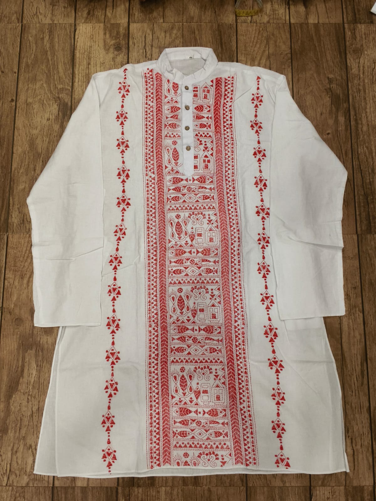 White Cotton Kantha Stitch (Hand Embroidery) Panjabi KP26401