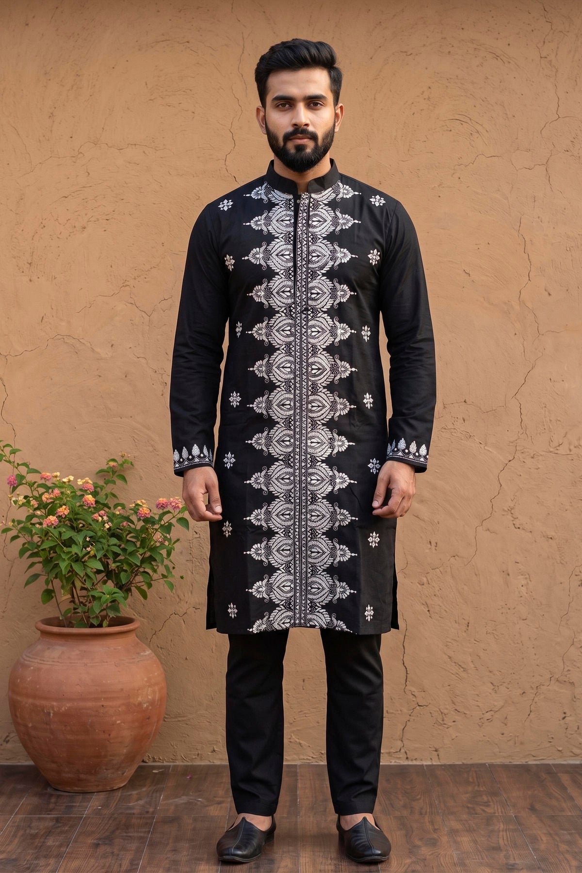 Black Cotton Kantha Stitch (Hand Embroidery) Panjabi KP26402