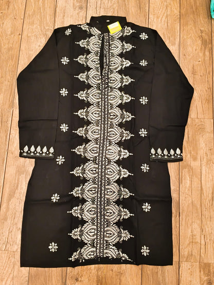 Black Cotton Kantha Stitch (Hand Embroidery) Panjabi KP26402