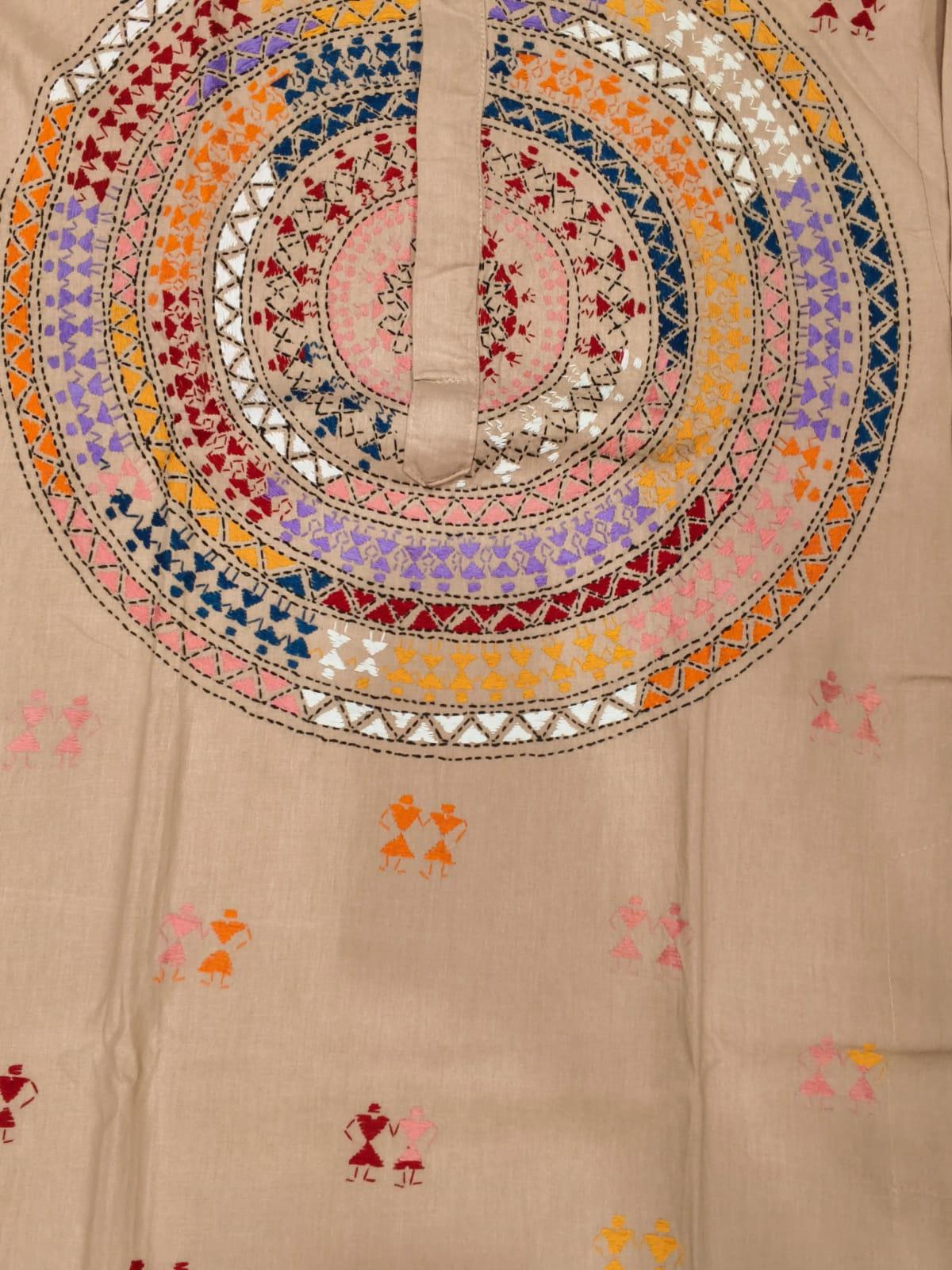 Beige Cotton Kantha Stitch (Hand Embroidery) Panjabi KP26403