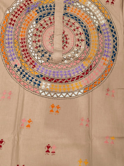 Beige Cotton Kantha Stitch (Hand Embroidery) Panjabi KP26403