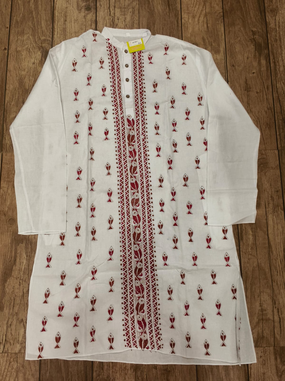 White Cotton Kantha Stitch (Hand Embroidery) Panjabi KP26404