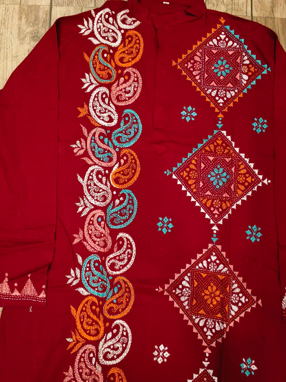 Red Cotton Kantha Stitch (Hand Embroidery) Panjabi KP26406