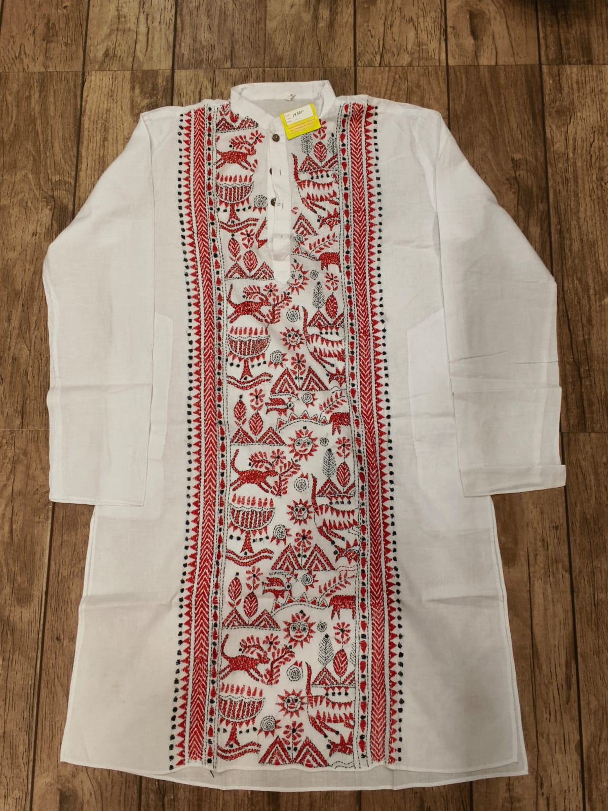 White Cotton Kantha Stitch (Hand Embroidery) Panjabi KP26407