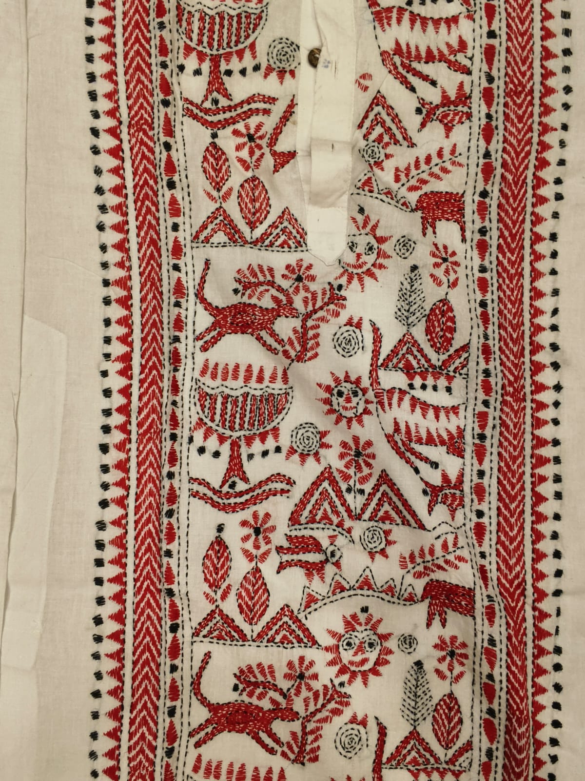 White Cotton Kantha Stitch (Hand Embroidery) Panjabi KP26407