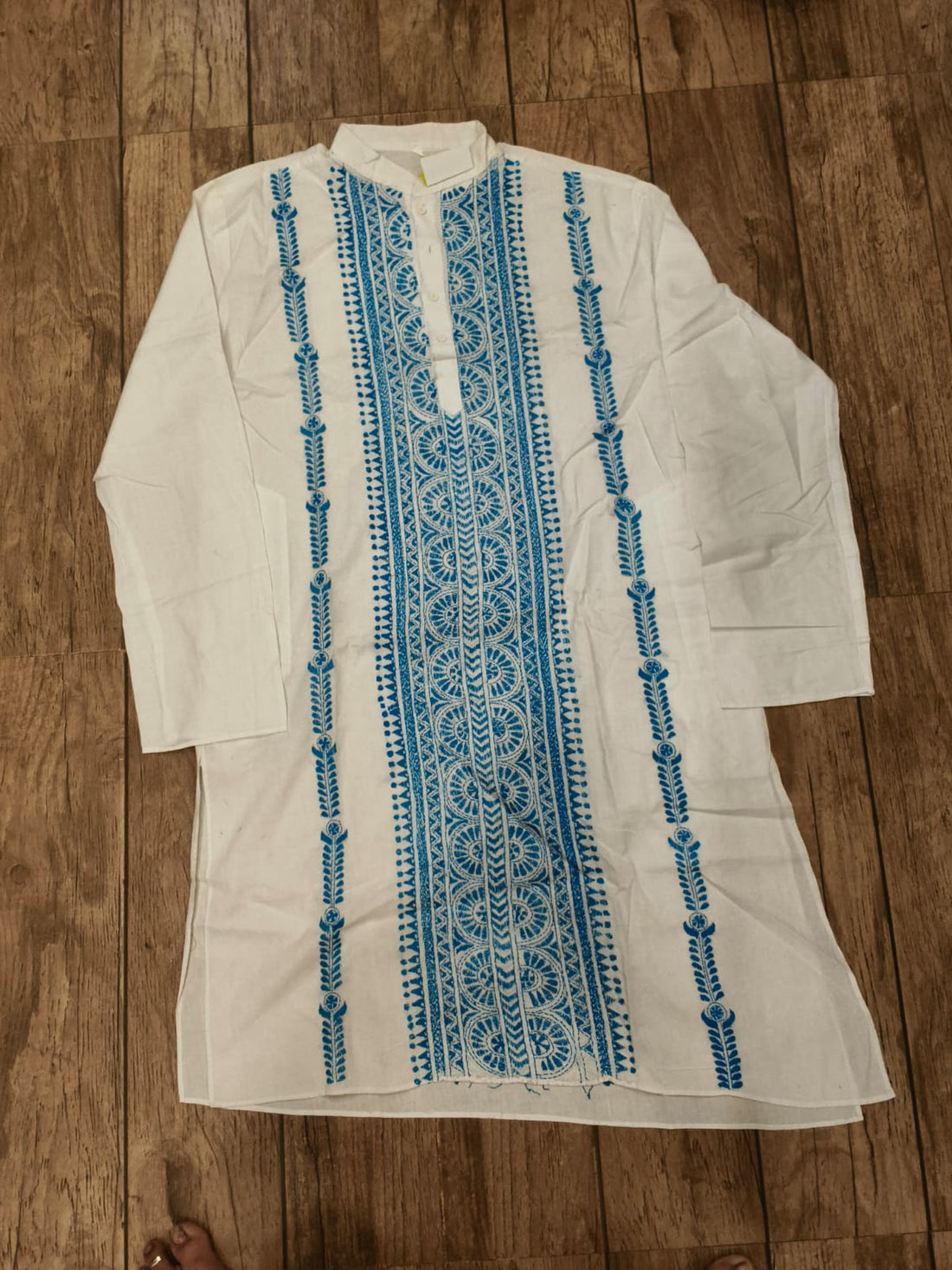 White Cotton Kantha Stitch (Hand Embroidery) Panjabi KP26408