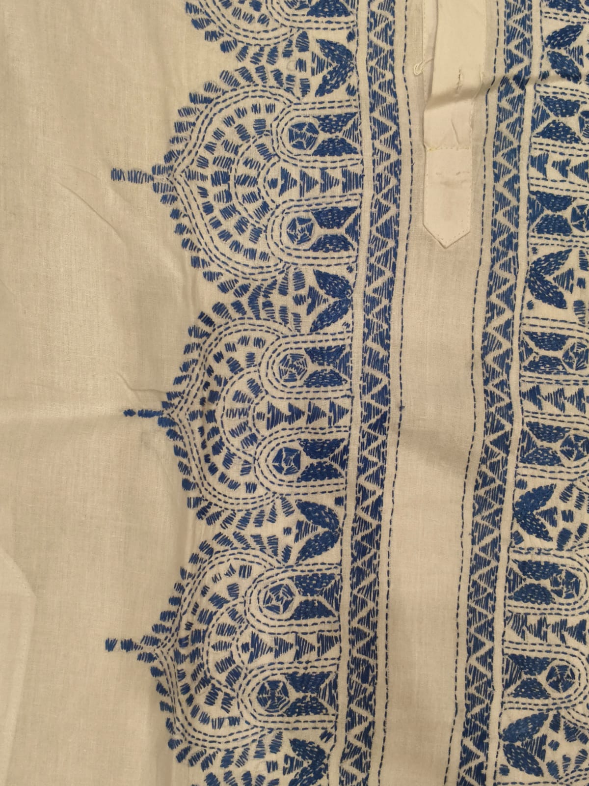 White Cotton Kantha Stitch (Hand Embroidery) Panjabi KP26409