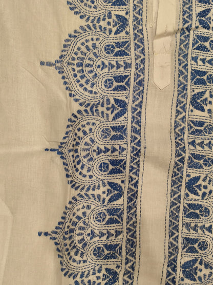 White Cotton Kantha Stitch (Hand Embroidery) Panjabi KP26409