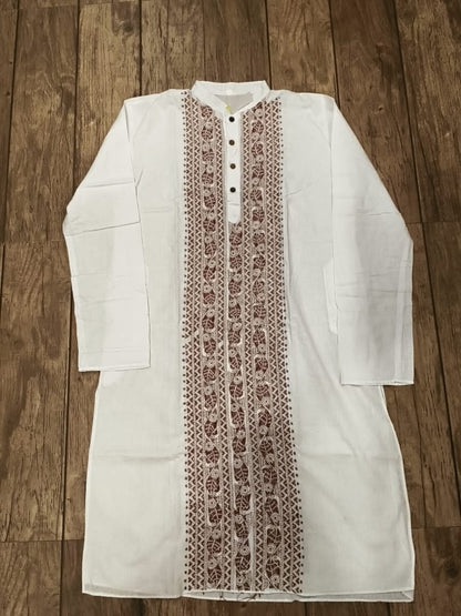 White Cotton Kantha Stitch (Hand Embroidery) Panjabi KP26410