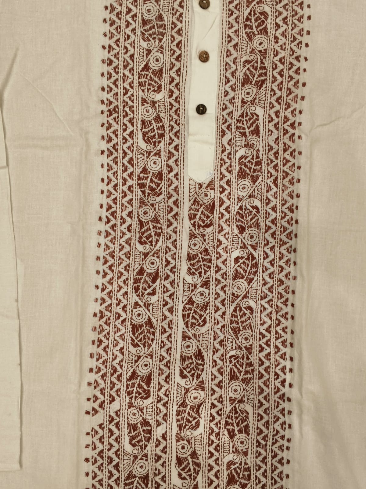 White Cotton Kantha Stitch (Hand Embroidery) Panjabi KP26410