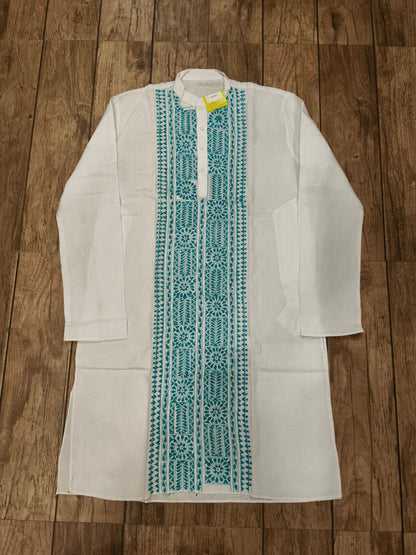 White Cotton Kantha Stitch (Hand Embroidery) Panjabi KP26411