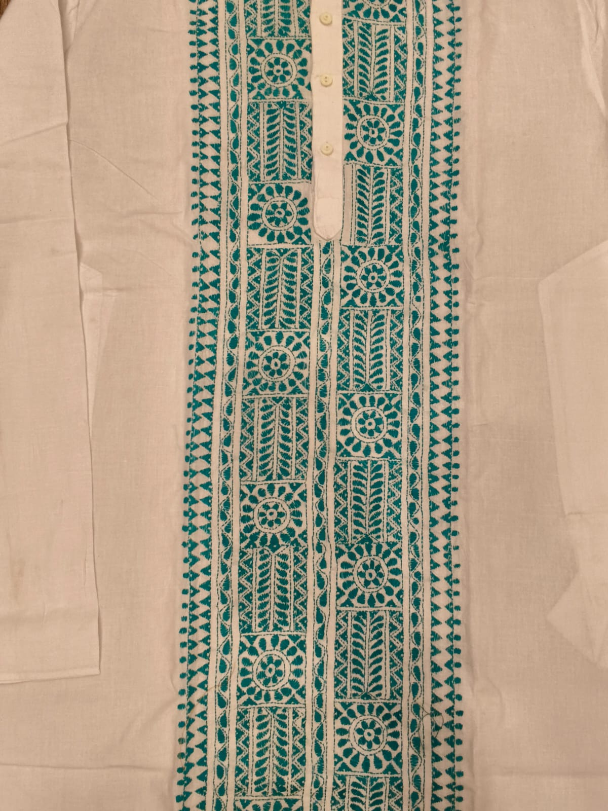 White Cotton Kantha Stitch (Hand Embroidery) Panjabi KP26411