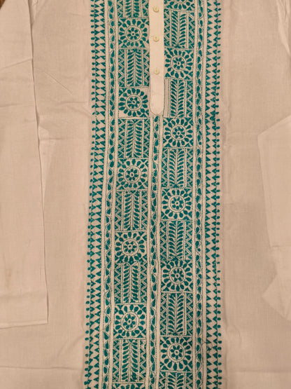 White Cotton Kantha Stitch (Hand Embroidery) Panjabi KP26411