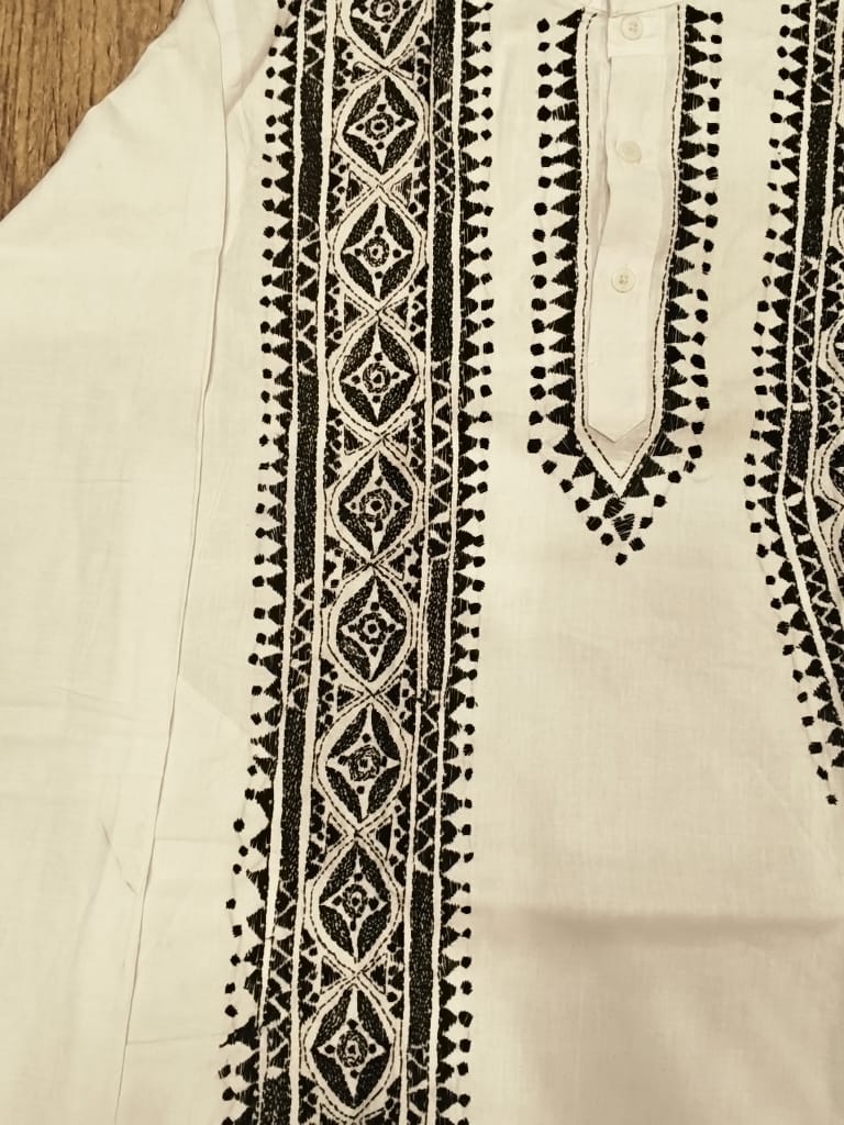 White Cotton Kantha Stitch (Hand Embroidery) Panjabi KP26412