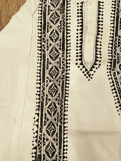 White Cotton Kantha Stitch (Hand Embroidery) Panjabi KP26412