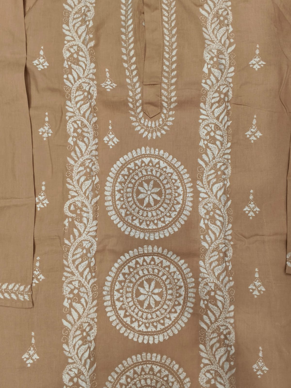 Beige Cotton Kantha Stitch (Hand Embroidery) Panjabi KP26414